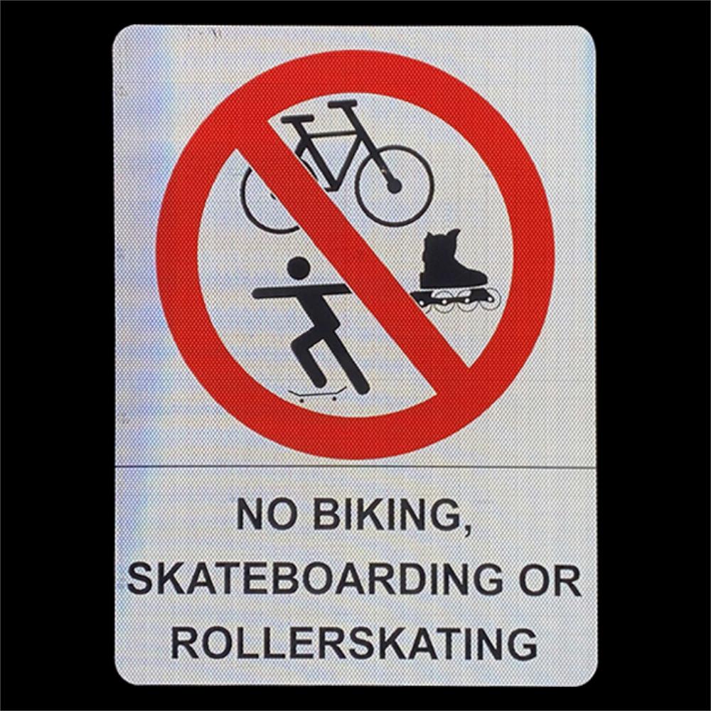 Diamond Grade Reflective Aluminum No Biking Skateboarding or Rollerskating Sign - 